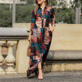 Women's Casual Lapel Collar Printed Floral Long Dress + Shirt + Skirt 2026 - Blue
