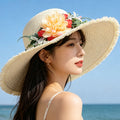 新款甜美大蝴蝶结遮阳草帽女 时尚气质大帽檐太阳帽户外防晒帽子