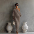 Off-Shoulder Long Sleeve Maxi Dress - High-End Fashion Pullover Style Women