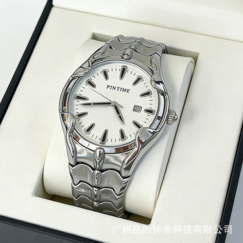 Fashionable Retro Mens Watch Formal Versatile Personality Stylish Wave Case Waterproof Steel Band Watch Overseas Bestseller