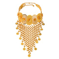 Dubai Imperial Breeze Gold Round Bead Fringe Flower Retro Light Luxury Niche Design Statement Necklace Earrings Set
