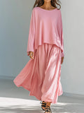 Retro Casual Long Sleeve Skirt + Top 2-Piece Set