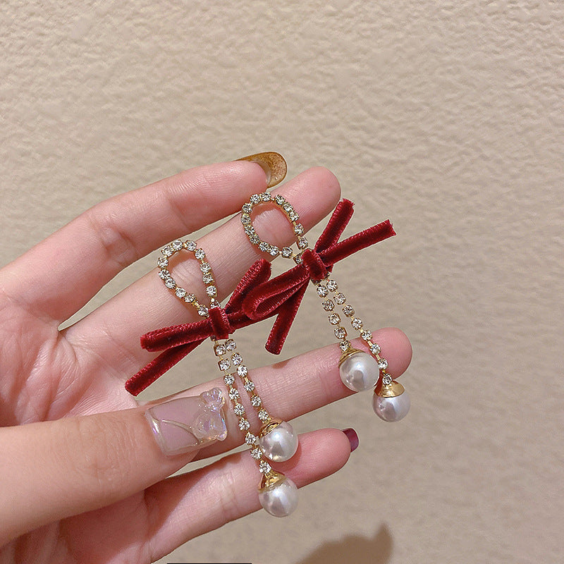 Red Square Flower Tassel Earrings - view 9