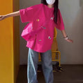 Extra Large Cotton Dopamine Pink T-Shirt - Korean Retro Oversized Top Women