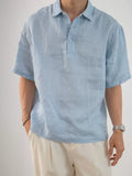 Men's Summer Linen Breathable Loose Fit Draped Short Sleeve Shirt - Cooling Comfort