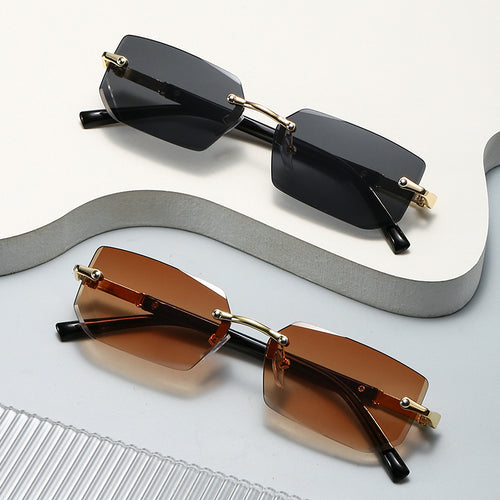 New Rimless Fashionable Sunglasses Western Trendy Beveled Sunglasses Personality Fruit Freeze Color Sunglasses Rimless Sunglasses