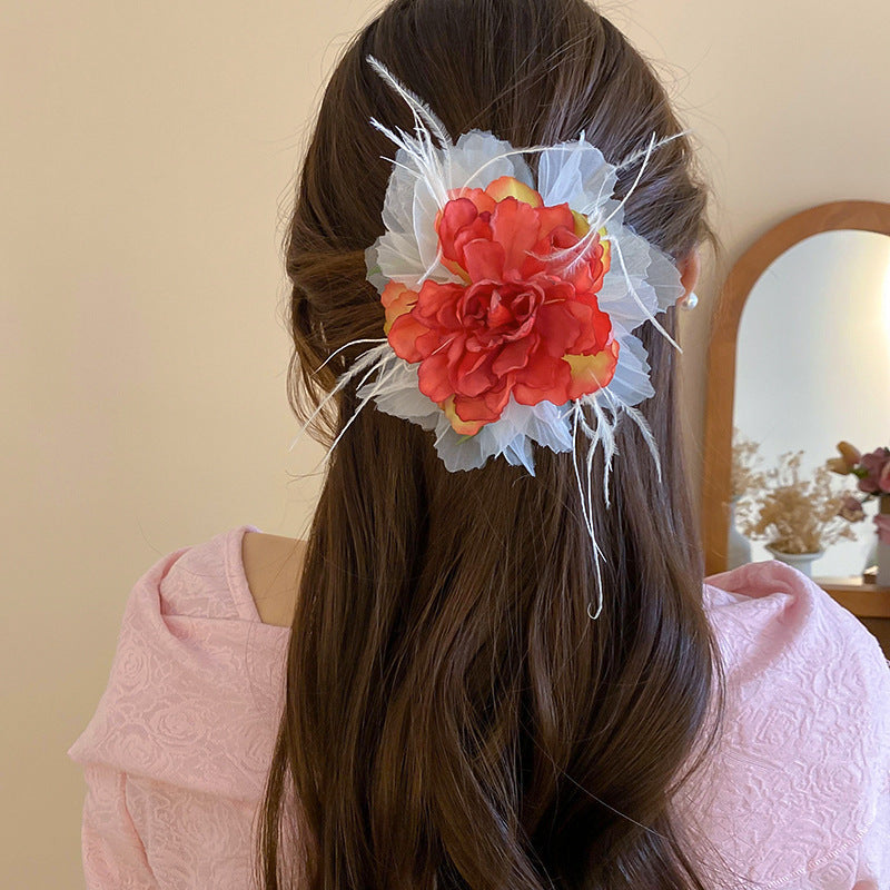 Red Rose Flower Side Hair Clip - view 12