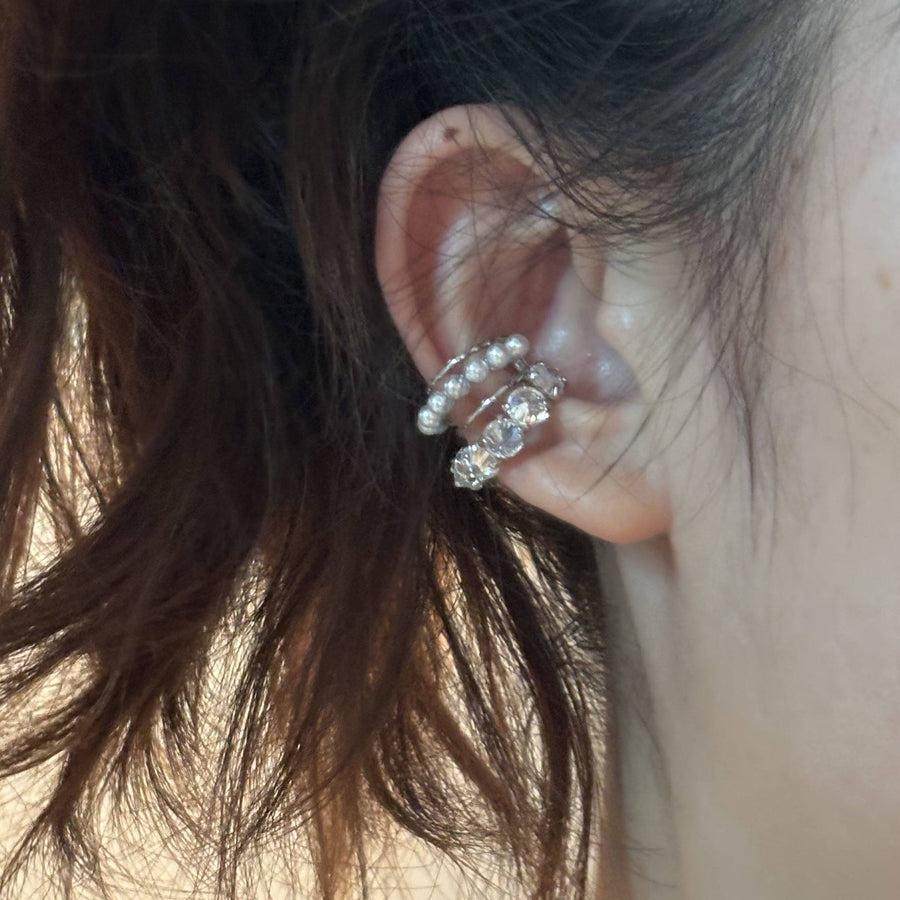 Multi-Layer Zircon Pearl Clip-On Earrings - view 3