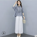 Summer Fashion Elegant Tencel Linen Cotton Lightweight Wide Leg Pants + Top 2-Piece Set