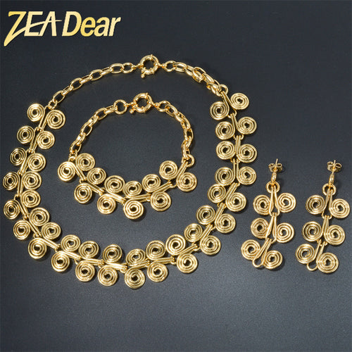 Overseas Fashionable Middle East Jewelry Geometric Round Cutout Western Retro Necklace Bracelet Set Earrings Set
