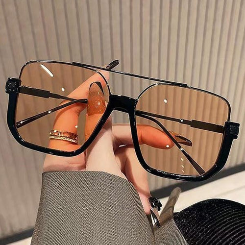 Oversized Women Sunglasses Premium Square Pair Bridge Pilot Sunshade Glasses UV-Proof Face-Slimming Sunglasses