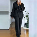 Formal Long Sleeve Lace Trim Pants 2-Piece Set