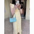 French Retro Floral Square Collar Ruffle Mid-Length Dress