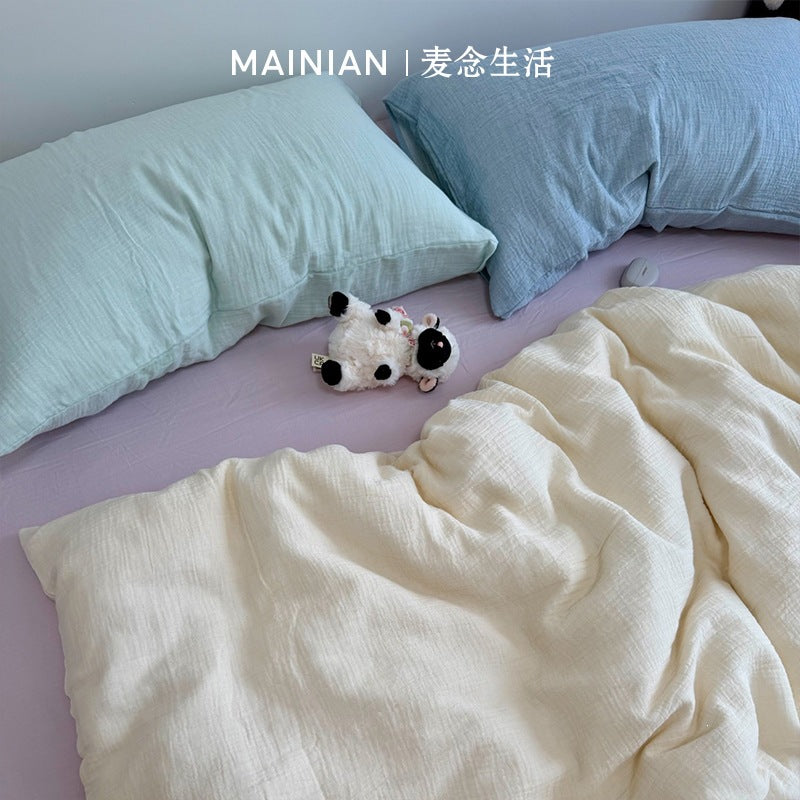Fairy Pink Double-Gauze Cotton Color-Block 4-Piece Bedding Set - view 2