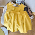 Summer Fashion Elegant Linen Cotton Sleeveless Hollow-Out Loose Tank Top + Shorts 2-Piece Set