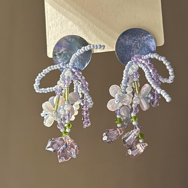 Blue Gradient Shell Round Earrings - view 7