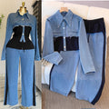 Fall Casual Fashion Long Sleeve Patchwork Wide Leg Pants + Top 2-Piece Set