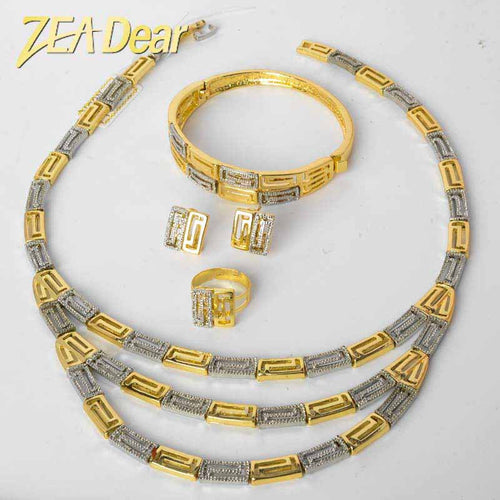 Overseas Dubai 18K Gold Plated Bride Knot Wedding Necklace Earrings Set Ring Bracelet Set Africa Women Banquet Jewelry Set