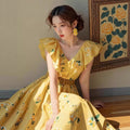 French Vacation Plus Size Mini Flutter Sleeve Printed Rose Dress