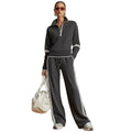 Sporty Retro High Neck Mock Neck Waist-Tie Patchwork Hoodie + Pants Set
