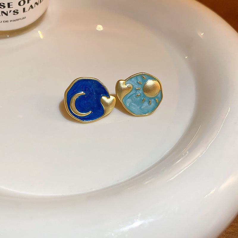 Blue Heart and Flower Square Stud Earrings – Trendy Summer Style - view 7