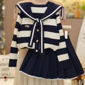Girls' Sailor Collar Striped Sweater & Pleated Skirt Set