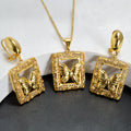 Overseas Jewelry Geometric Square Dreamy Butterfly Cutout Pendant Necklace Earrings Set 2-Piece Set Women