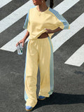 2026 New Street Style Casual Set, Loose Short Sleeve Tee + Side-Stripe Wide Leg Pants