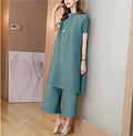 Women's Summer Ethnic Elegant Plus Size Frog Button Pleated Dress 2-Piece Set 2026 - Yellow