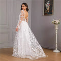 Long Sleeve V-Neck Lace Wedding Gown - Elegant Cathedral Train Bridal Dress