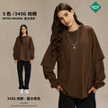 Men's Fall Streetwear Retro Dyed Distressed Washed Faux Layered Crew Neck T-Shirt