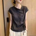 Summer Elegant Slimming Short Sleeve Tie-Front Asymmetric Shirt