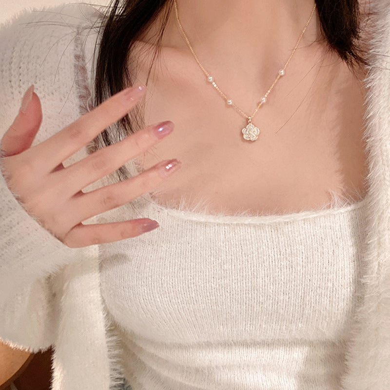 French Heart Pearl Necklace with Silver Accents - view 10