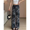 Summer Chinese Casual Printed Wide Leg Pants