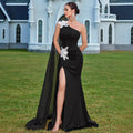 Women's One-Shoulder Off-Shoulder Sexy Elegant Long Sleeve Evening Gown Banquet