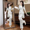 Summer Fashion Elegant Plus Size Chiffon Waist-Tie Loose Wide Leg Pants 2-Piece Set