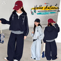 Girls' Faux Layered Pullover Hoodie Wide-Leg Pants Set