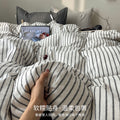 ins简约风水洗棉条纹纯棉床上四件套全棉被套床单宿舍床笠三件套