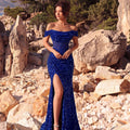 Women's Off-Shoulder Sequin Pleated Sexy Evening Gown