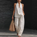 Women's Summer Casual Fashion Sleeveless Loose Wide Leg Pants 2-Piece Set 2026 - Black