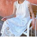 Women's Summer Elegant Linen Embroidered Hollow-Out Skirt + Top Set 2026 - Tencel