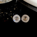 Silver Hands Retro Rhinestone Round Stud Earring Necklace Set Niche Design Detail Clavicle Chain Personality Trendy Elegant Retro Necklace
