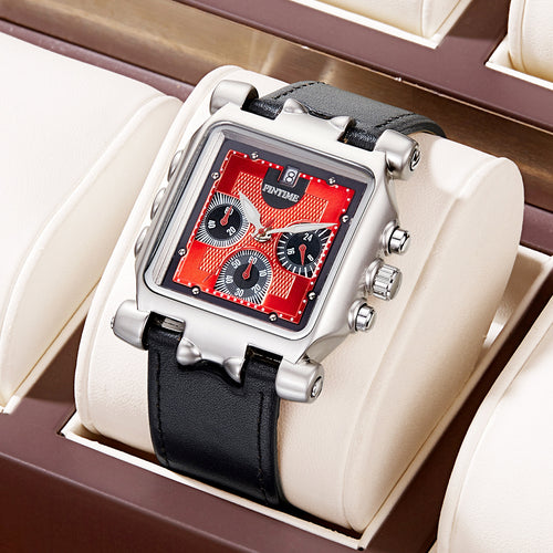 New Square Mens Watch Fashionable Hip-Hop Multifunction 3 Eye Premium Waterproof Quartz Watch Overseas Hot Sale
