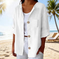 Summer Retro Fashion Linen Cotton Short Sleeve Loose Cardigan + Shirt