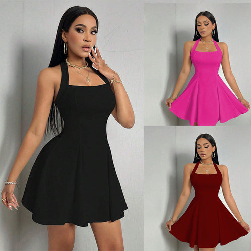 Women's Y2K Halter Backless A-Line Mini Dress
