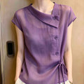 Summer Elegant Slimming Short Sleeve Tie-Front Asymmetric Shirt