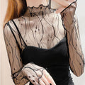 Women's Sheer Mesh High Neck White Lace Top