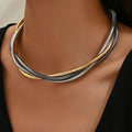 Multi-Layer Metal Wrap Twist Necklace Versatile Minimal Elegant Choker Fashionable Western Design Necklace Accessory Women