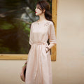 Literary Ramie Embroidered High Waist A-Line Dress S281
