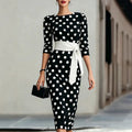 2026 Retro Polka Dot Fitted Mid-Length Dress